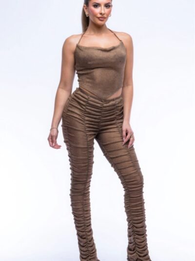 Halter Top Ruched Pants Set Halter Top Ruched Pants Set