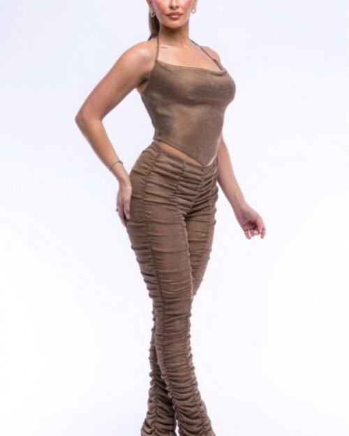 halter top ruched pants set