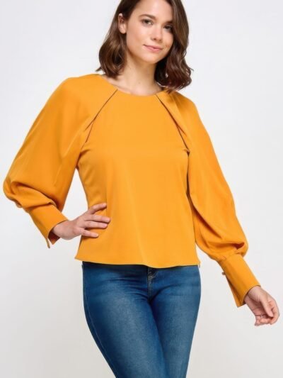 Raglan Long Sleeve Top With Back Neck Tie