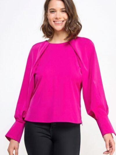 Raglan Long Sleeve Top With Back Neck Tie