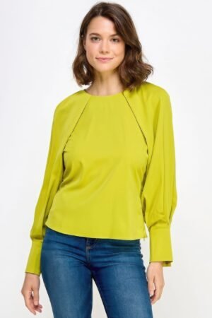 Raglan Long Sleeve Top With Back Neck Tie Raglan Long Sleeve Top With Back Neck Tie