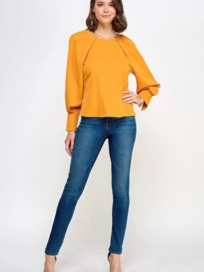 Raglan Long Sleeve Top With Back Neck Tie