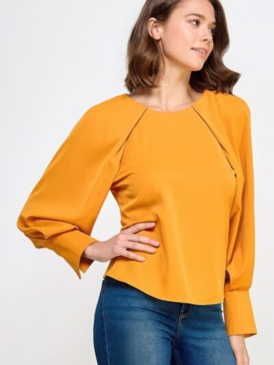Raglan Long Sleeve Top With Back Neck Tie