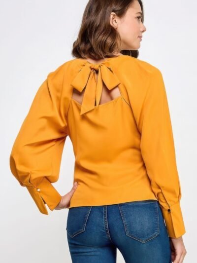 Raglan Long Sleeve Top With Back Neck Tie