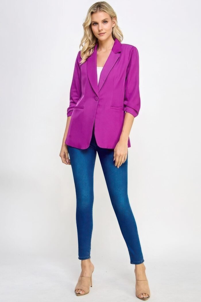 Buttoned detail 3/4 sleeve blazer