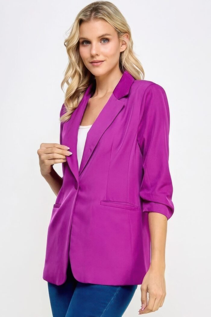 Buttoned detail 3/4 sleeve blazer