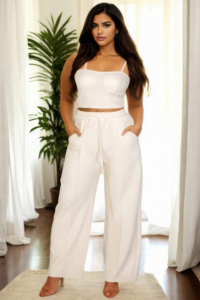 Plus bustier crop cami top & slant pocket straight pants