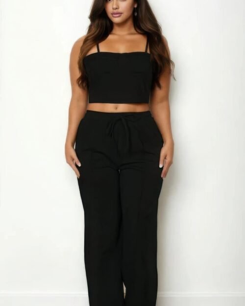 Plus Bustier Crop Cami Top & Slant Pocket Straight Pants