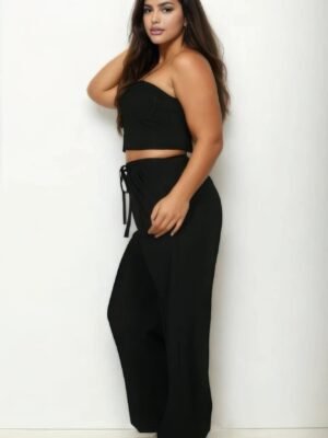 Plus Bustier Crop Cami Top & Slant Pocket Straight Pants