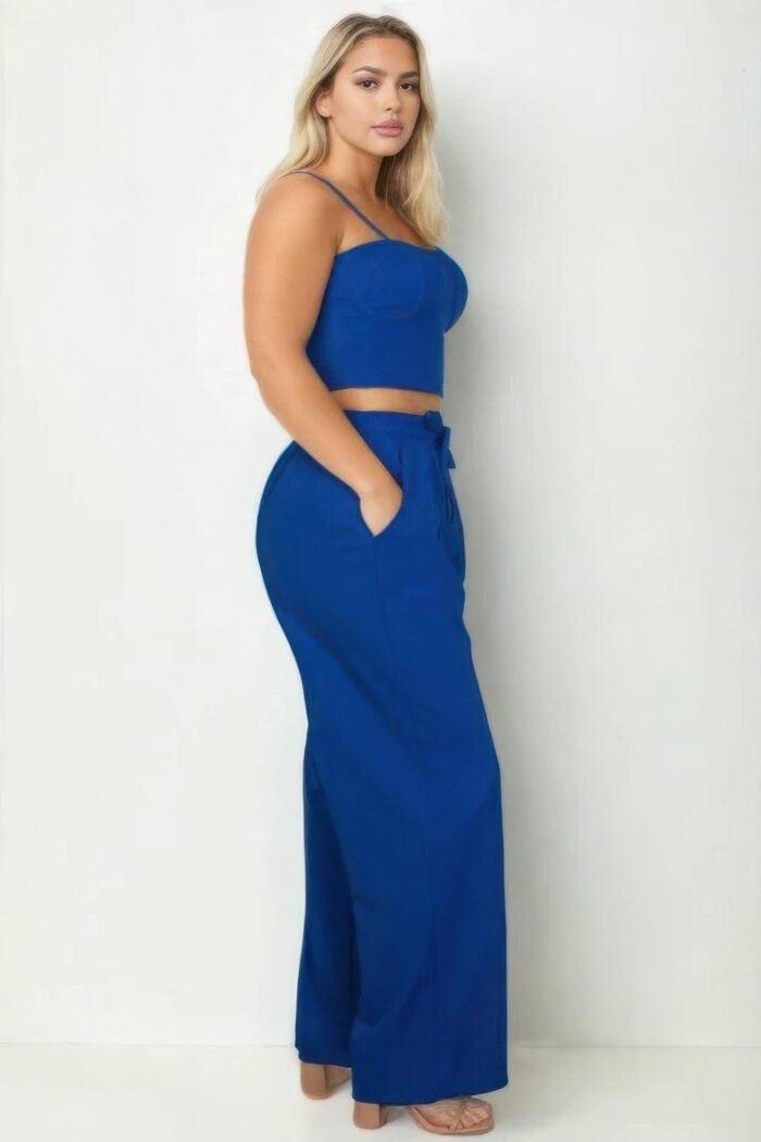 Plus bustier crop cami top & slant pocket straight pants