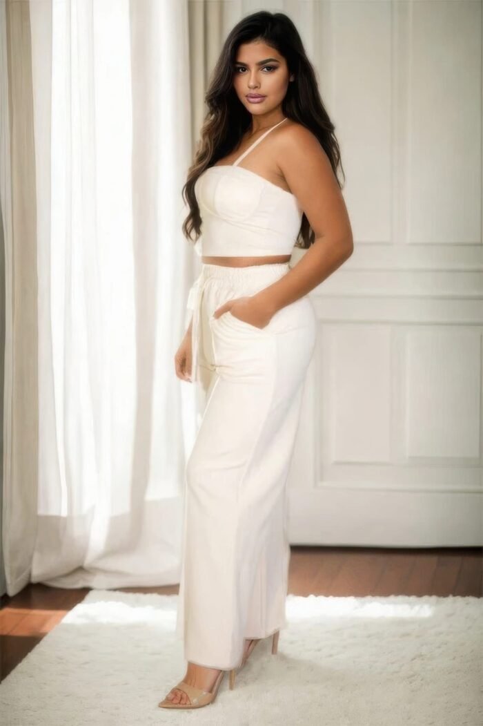 Plus bustier crop cami top & slant pocket straight pants