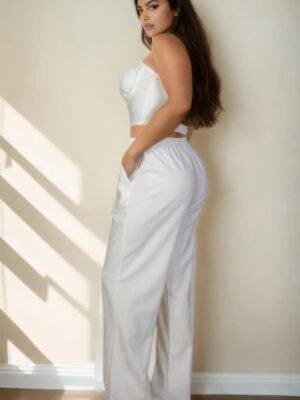 Plus Bustier Crop Cami Top & Slant Pocket Straight Pants