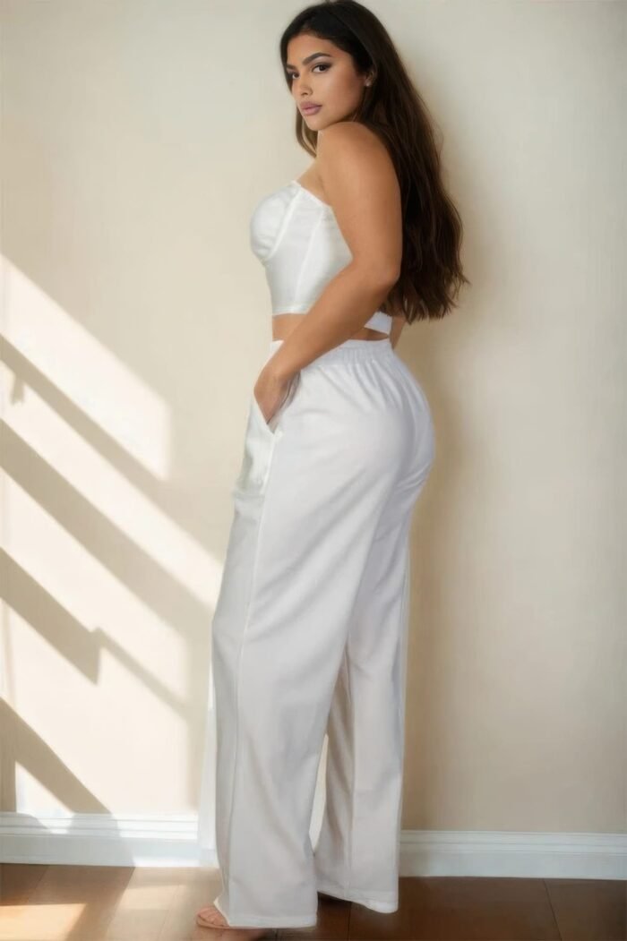 Plus bustier crop cami top & slant pocket straight pants