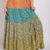Ditsy floral color block skirt with front slit
