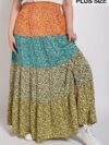 Ditsy floral color block skirt with front slit