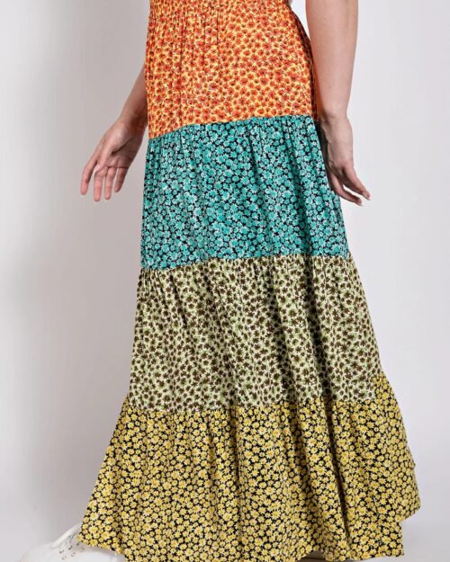 ditsy floral color block skirt with front slit