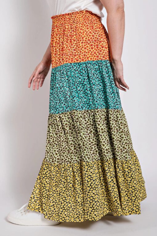 Ditsy floral color block skirt with front slit - Image 4