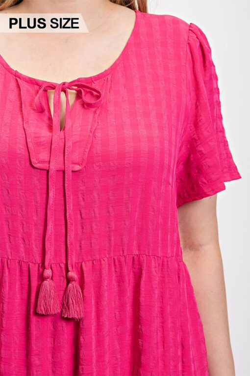Textured woven tiered dress with tassel tie and pockets - Image 5