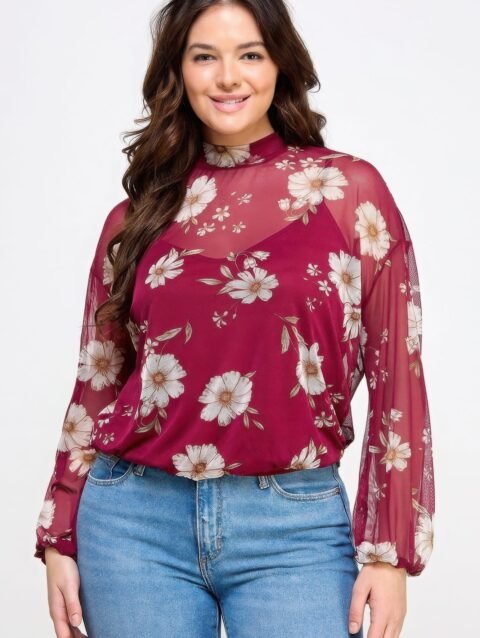 Mesh Floral Ls Top W/cami