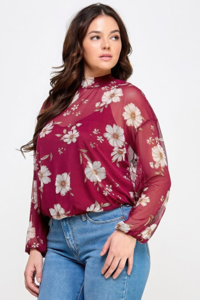 Mesh floral ls top w/cami