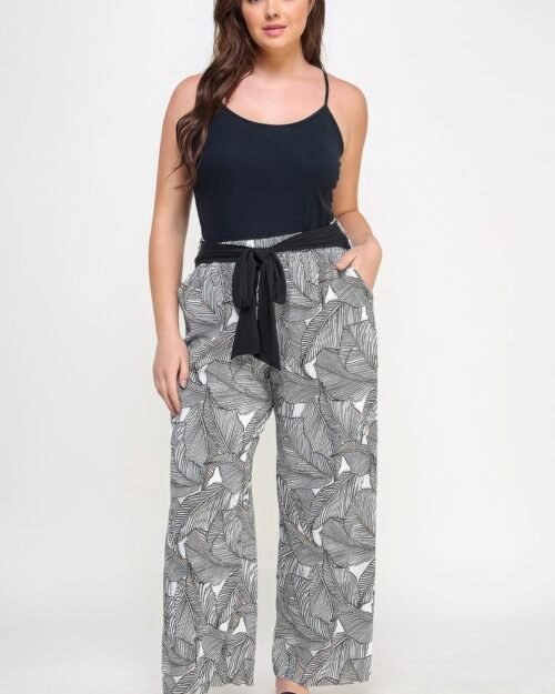 plisse palm print pants