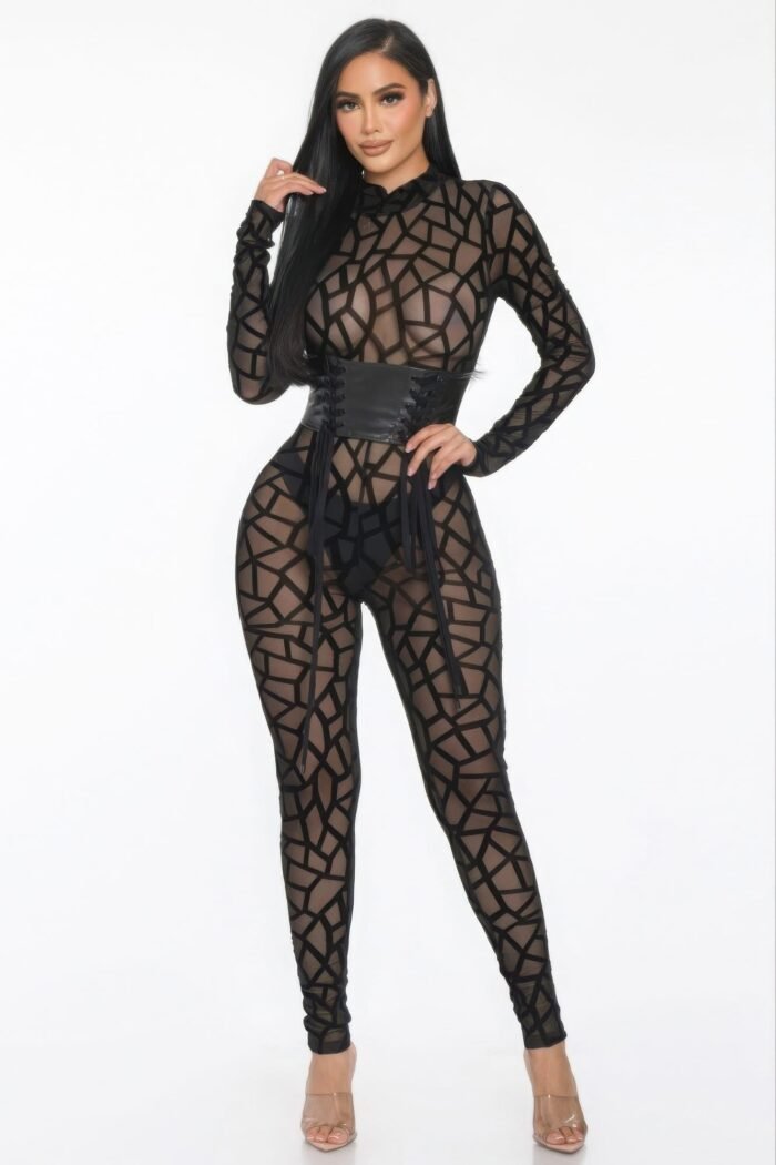 Geometric printed jersey jumpsuit