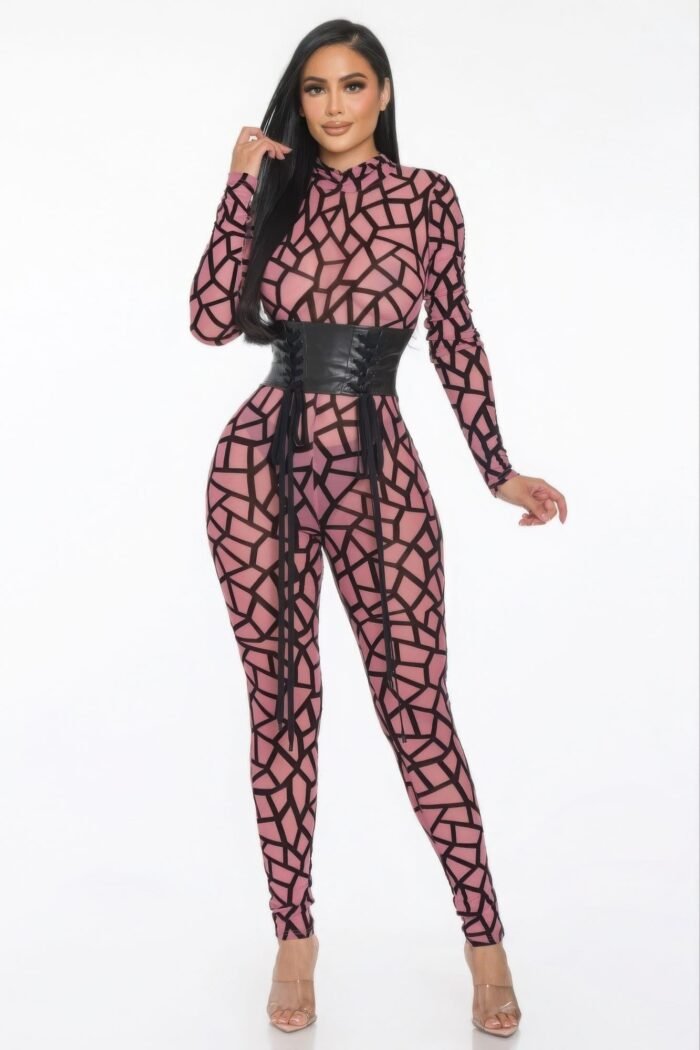 Geometric printed jersey jumpsuit