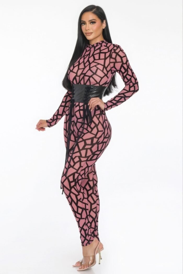 Geometric printed jersey jumpsuit