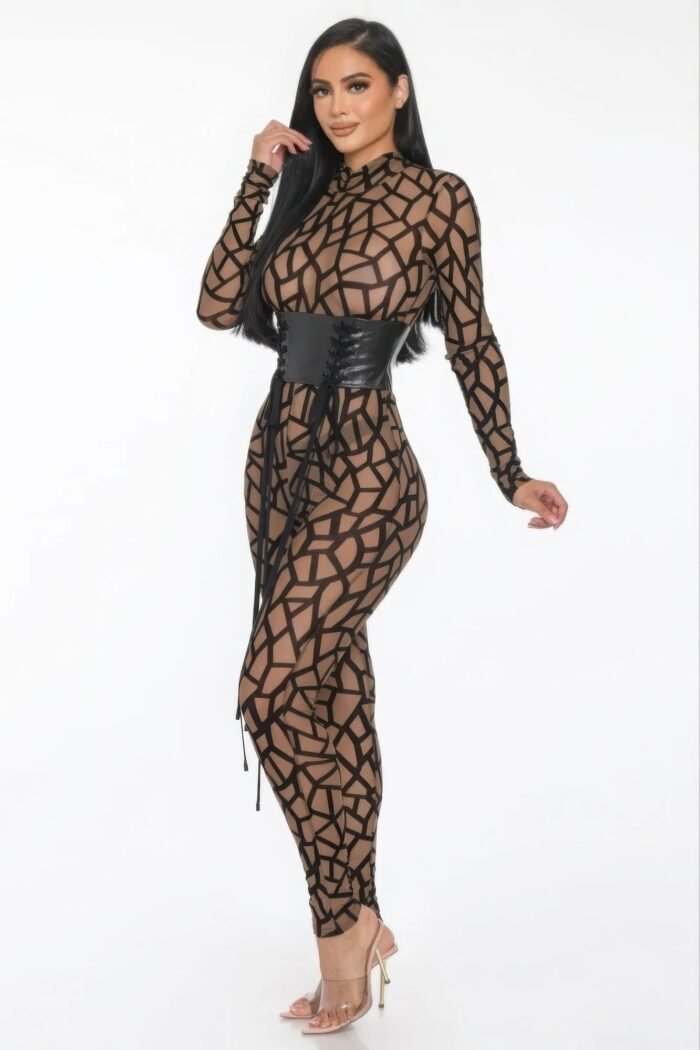 Geometric printed jersey jumpsuit