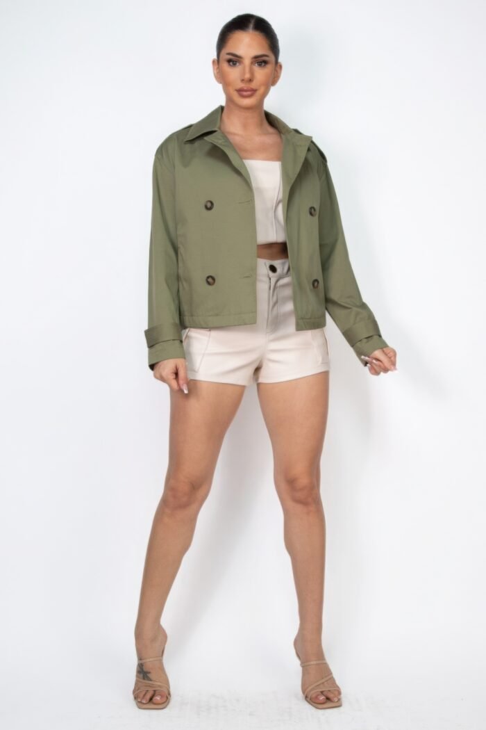 Double-breasted waist-tie trench coat
