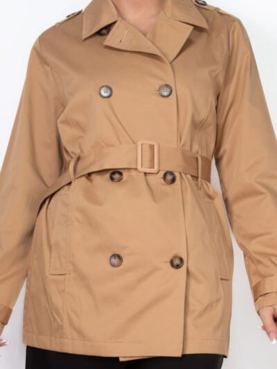 Double-breasted Notch Belted Coat