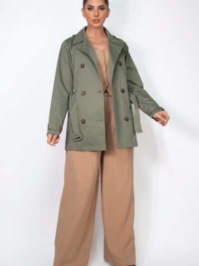 Double-breasted Notch Belted Coat