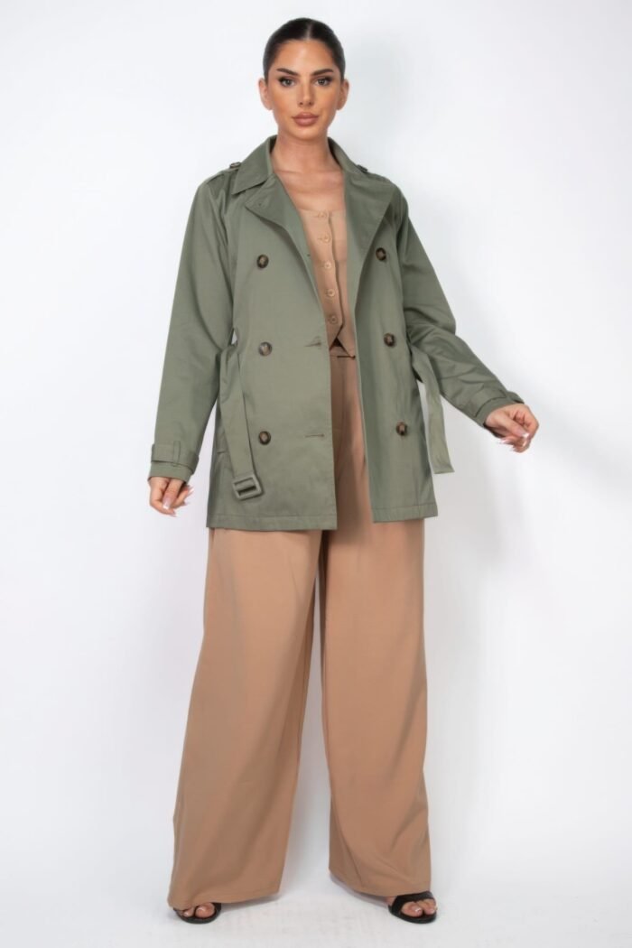 Double-breasted notch belted coat