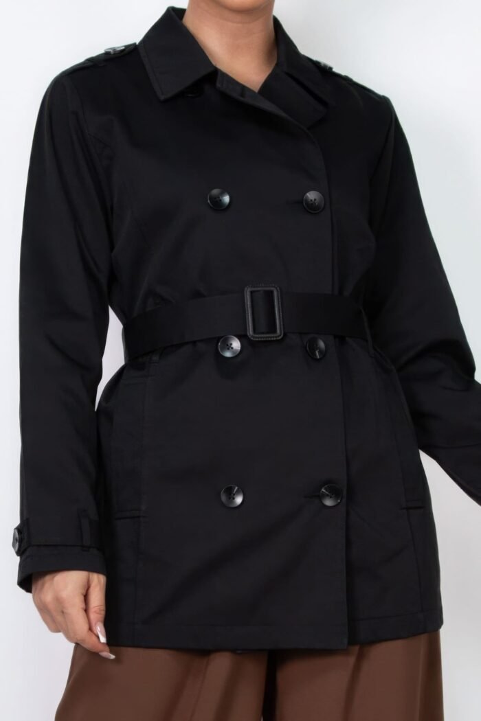 Double-breasted notch belted coat