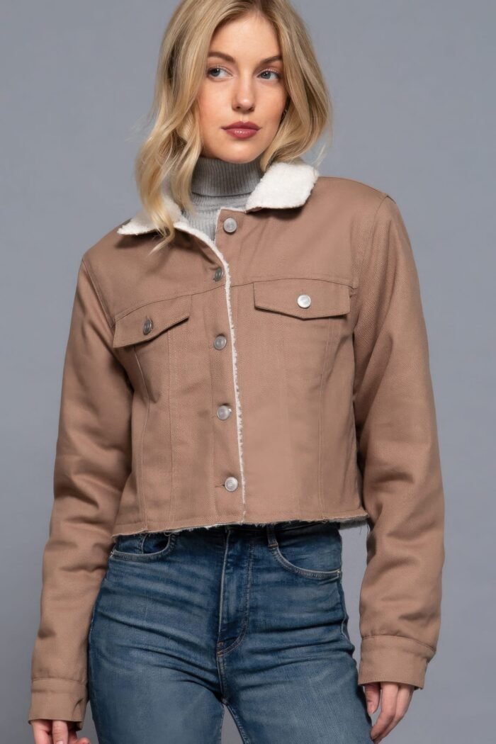 Button closure sherpa-lined twill jacket