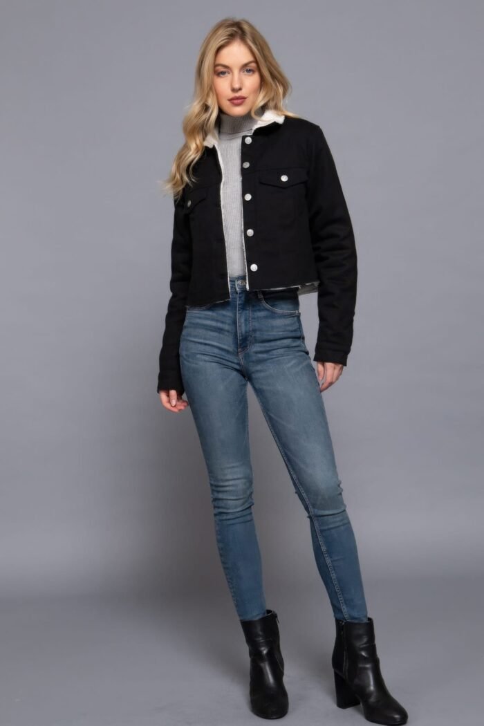 Button closure sherpa-lined twill jacket