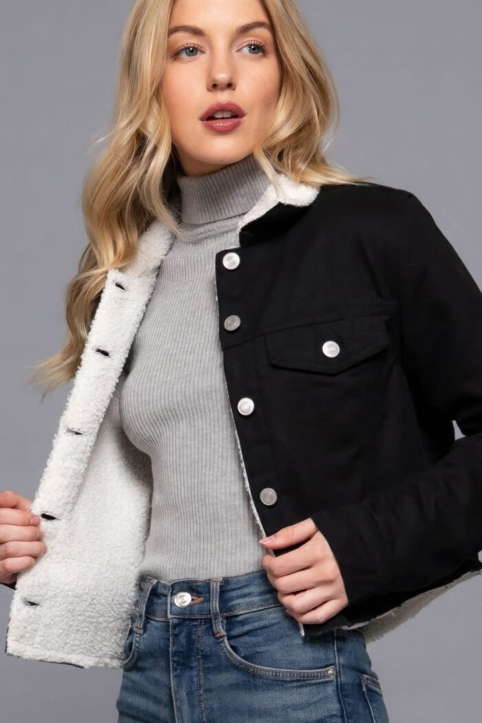 Button closure sherpa-lined twill jacket