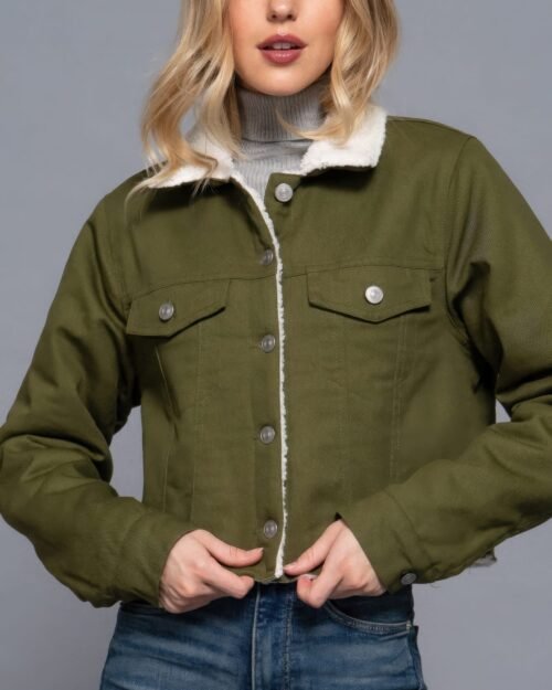 Button Closure Sherpa-lined Twill Jacket