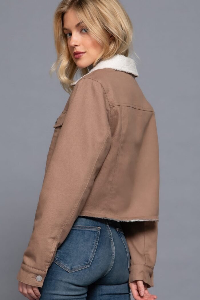 Button closure sherpa-lined twill jacket