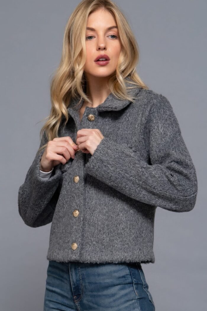 Long slv teddy fleece short jacket