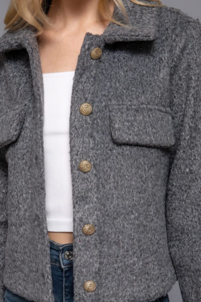 Long slv teddy fleece short jacket