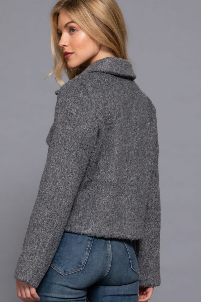 Long slv teddy fleece short jacket