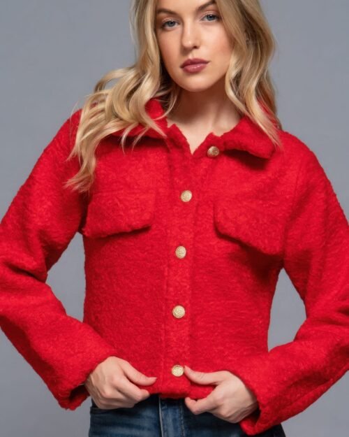 Long Slv Teddy Fleece Short Jacket