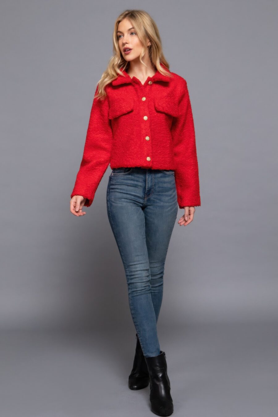 Long slv teddy fleece short jacket