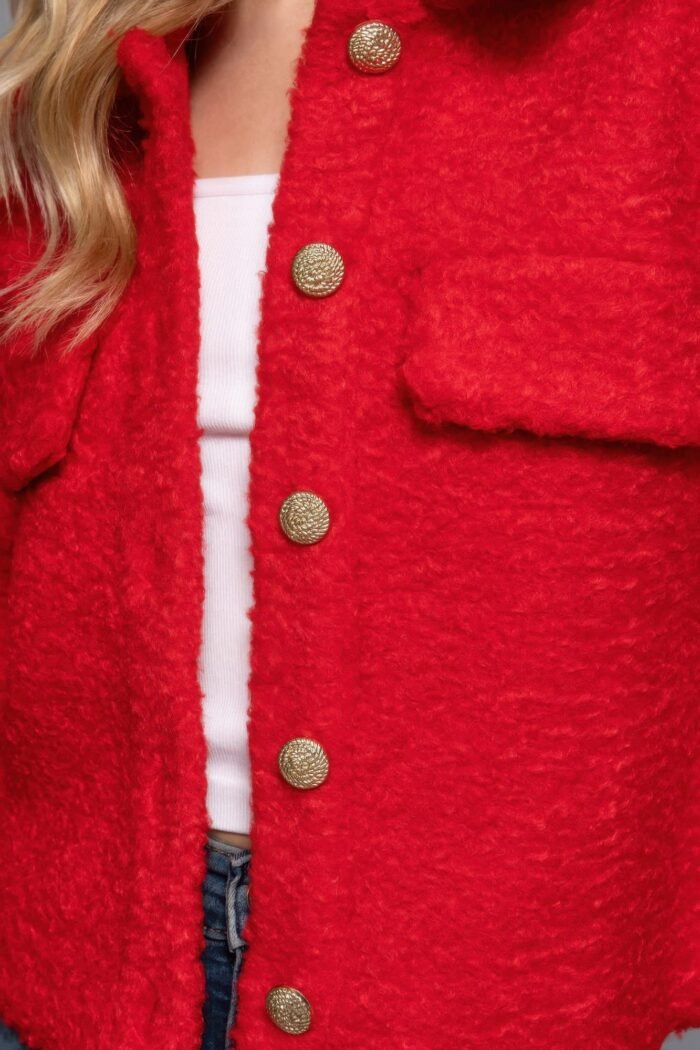 Long slv teddy fleece short jacket