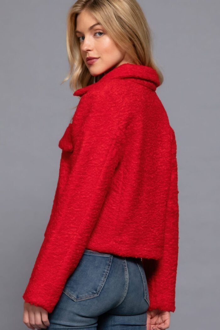 Long slv teddy fleece short jacket