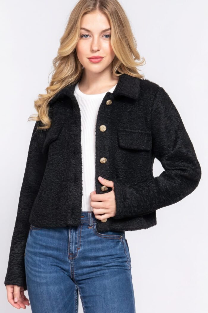 Long slv teddy fleece short jacket