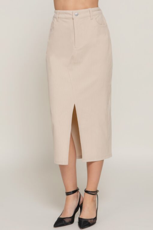 Front Open Slit Corduroy Midi Skirt - Image 5