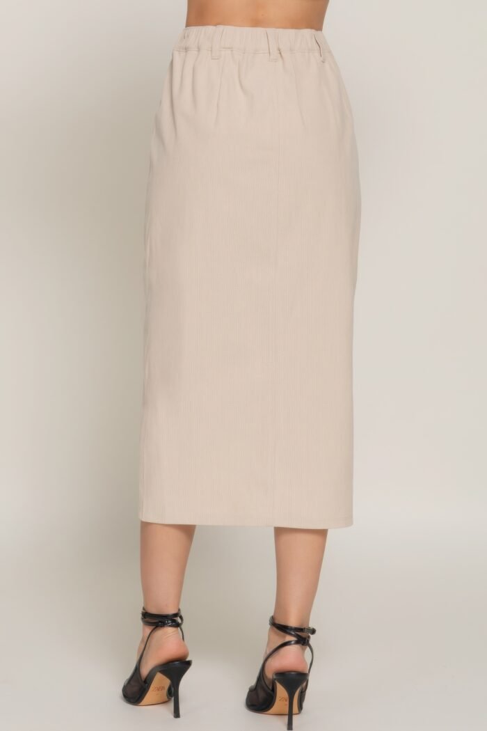 Front open slit corduroy midi skirt