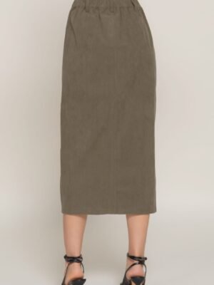 Front Open Slit Corduroy Midi Skirt